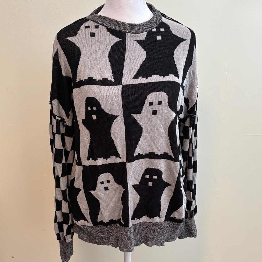 Black and Gray Ghost Pattern Sweater